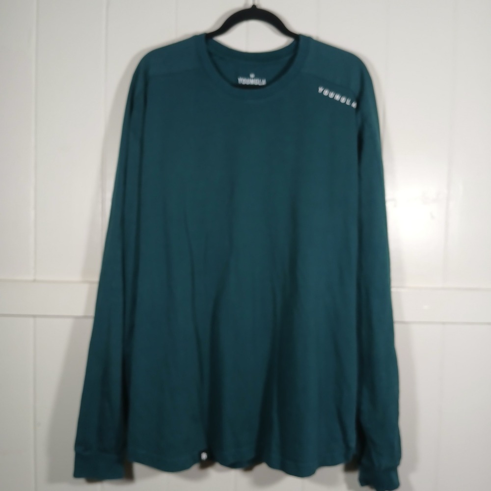 YoungLA Long Sleeve T-Shirt Mens XXL Teal Green‎ Cotton Athletic Gym Top
